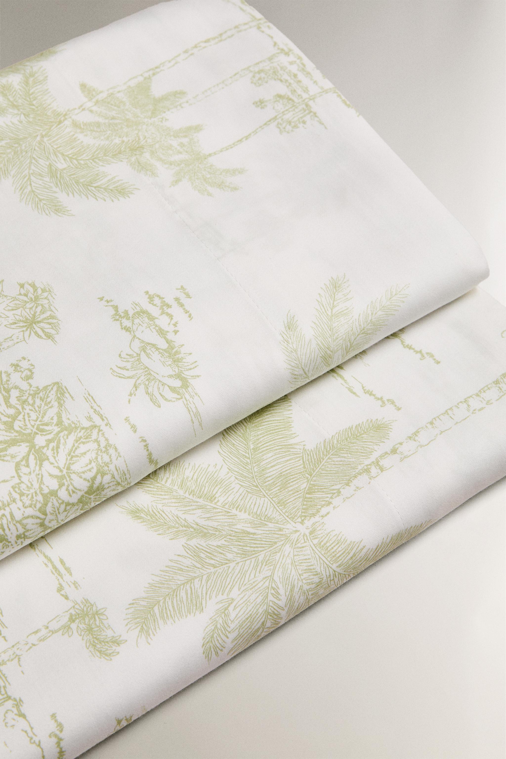 TOILE DE JOUY SATEEN FLAT SHEET WITH PALM TREES